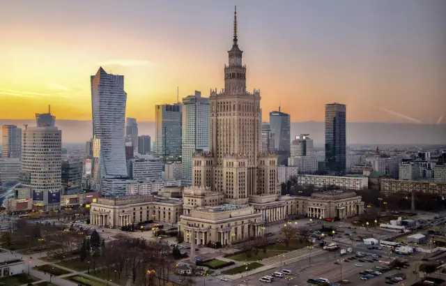 The Palace of Culture and Science in the Warsaw skyline