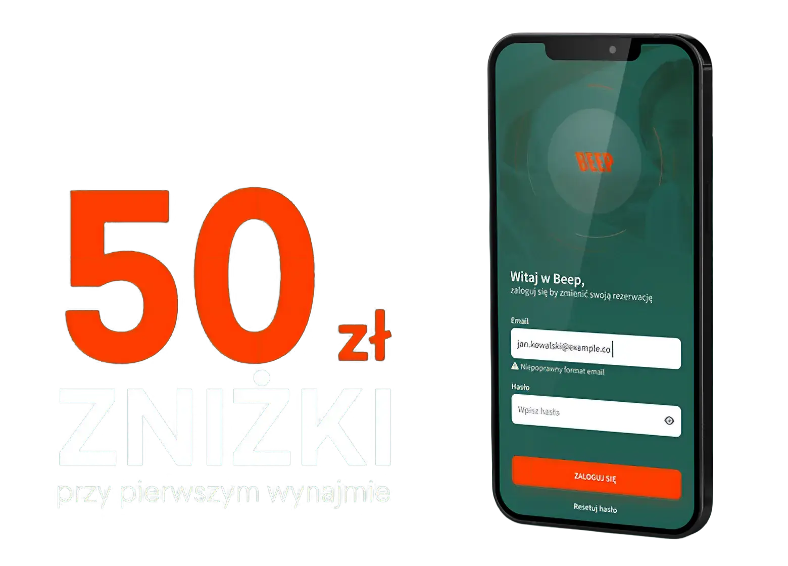 Aplikacja BEEP.rent na smartfonie