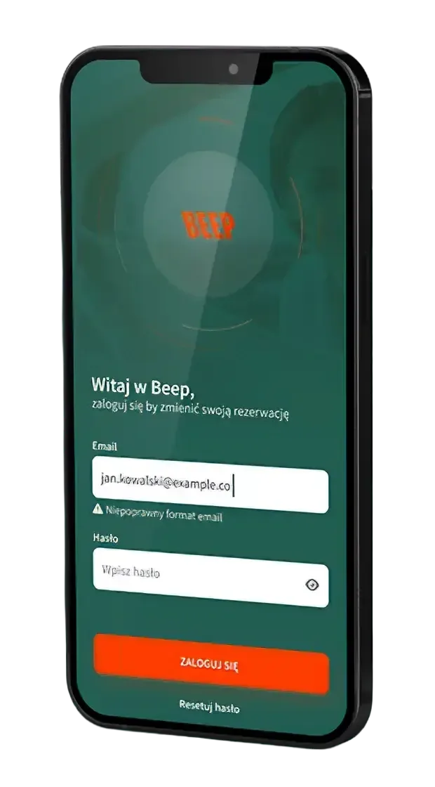Aplikacja BEEP.rent na smartfonie