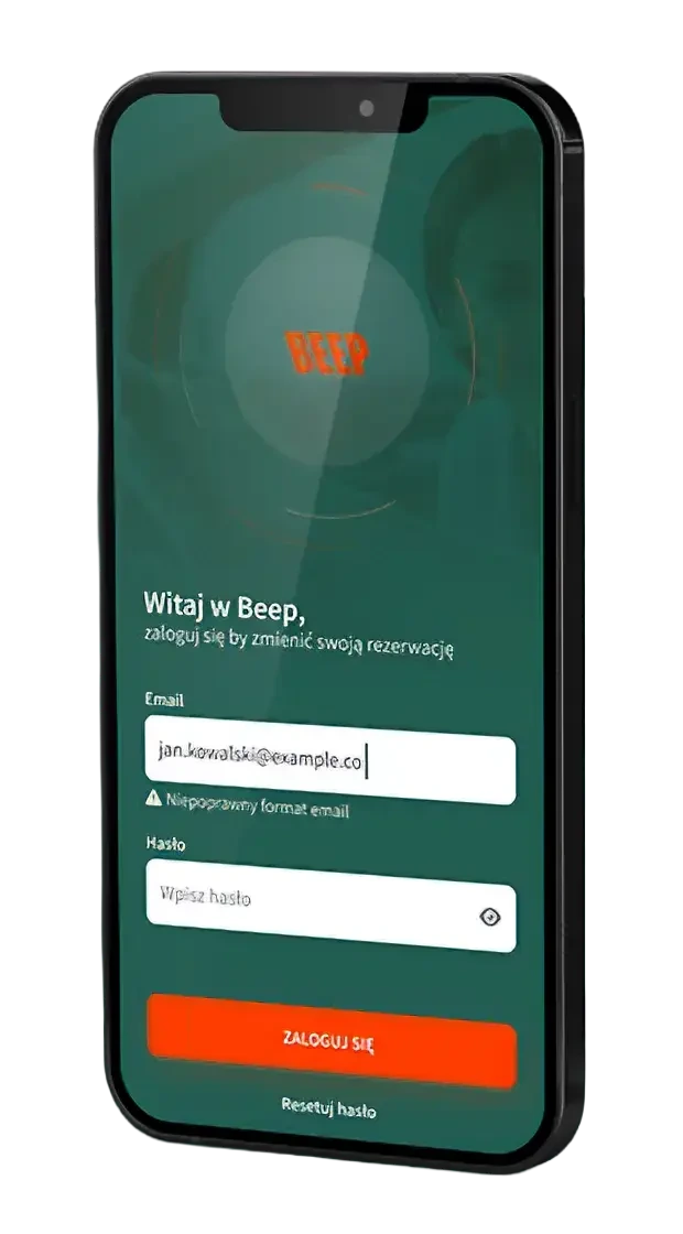 Aplikacja BEEP.rent na smartfonie